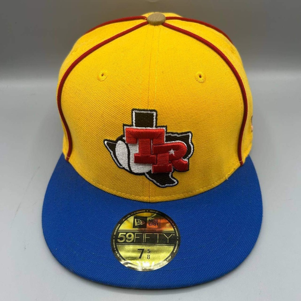 Texas Rangers MLB Hat Men 7 5/8 Yellow Blue 59Fifty New Era Fitted Cap